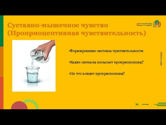 34 ИЮНЬ 2022 Суставно-мышечное чувство (Проприоцептивная чувствительность) Формирование системы чувствительности Какие