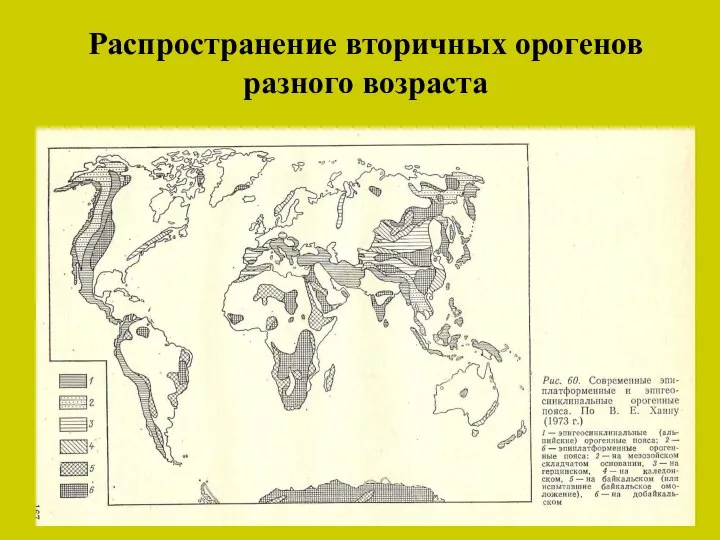 Распространение вторичных орогенов разного возраста