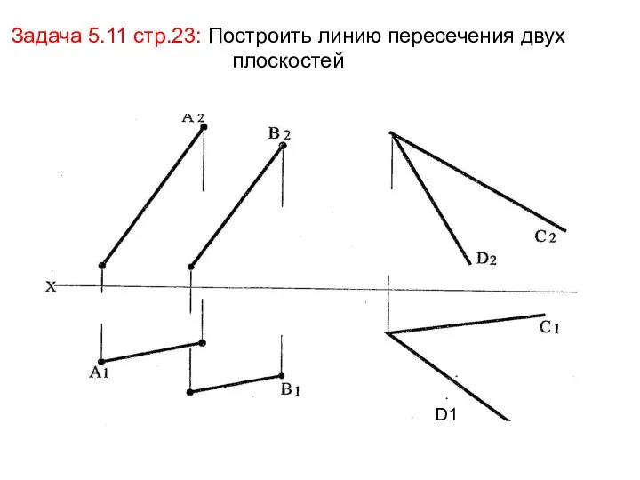 Задача 5.11 стр.23: Построить линию пересечения двух плоскостей D1