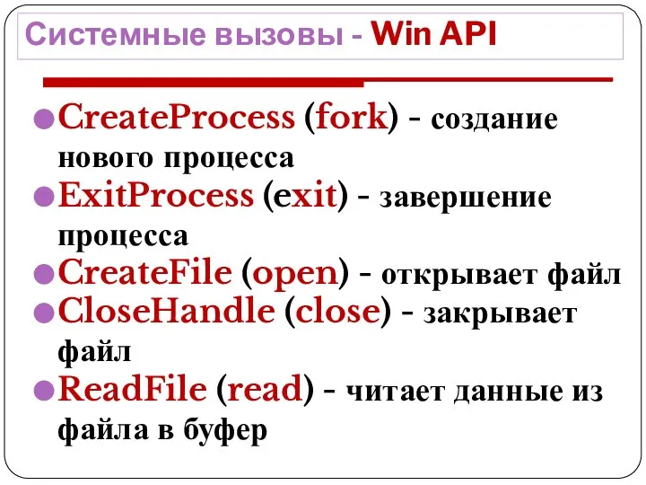 Системные вызовы - Win API CreateProcess (fork) - создание нового процесса