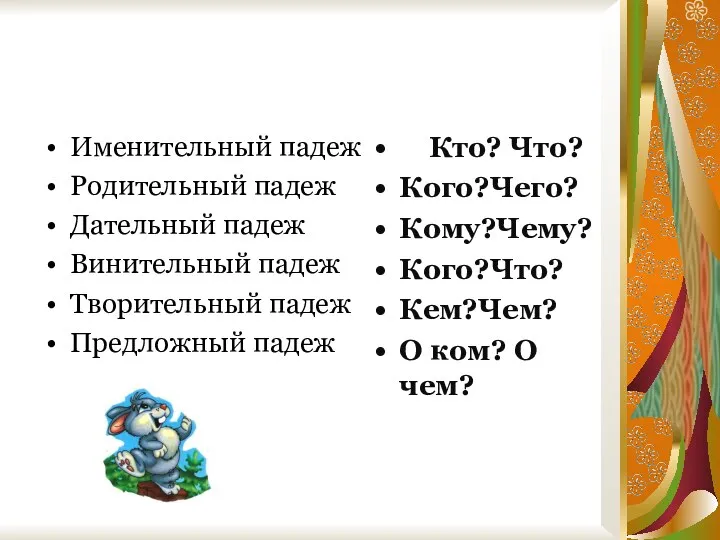 Именительный падеж Родительный падеж Дательный падеж Винительный падеж Творительный падеж Предложный