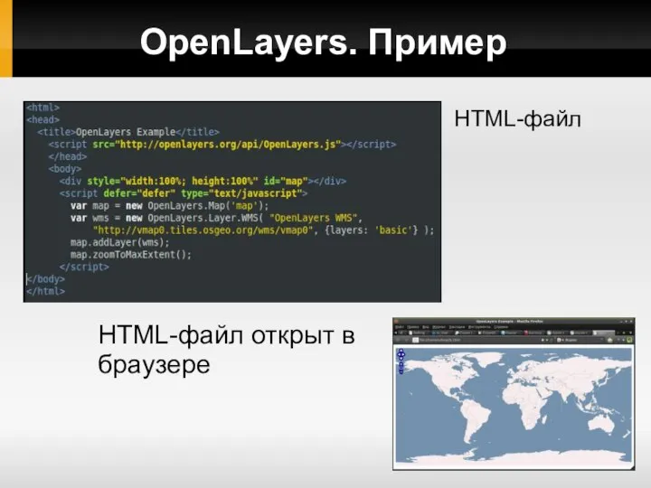 OpenLayers. Пример HTML-файл HTML-файл открыт в браузере