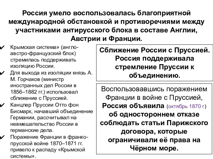 Россия умело воспользовалась благоприятной международной обстановкой и противоречиями между участниками антирусского