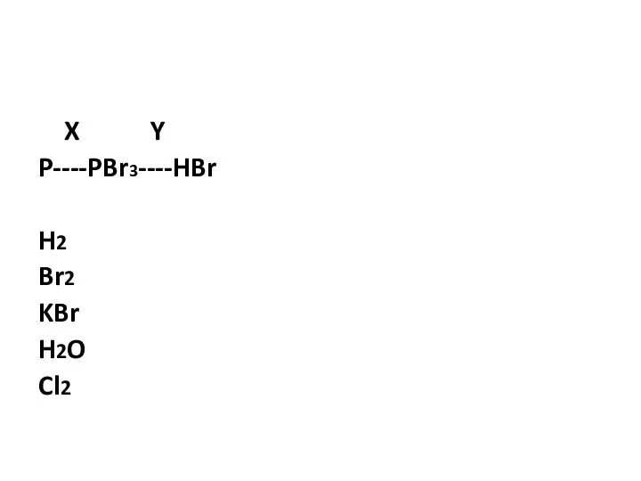 X Y P----PBr3----HBr H2 Br2 KBr H2O Cl2