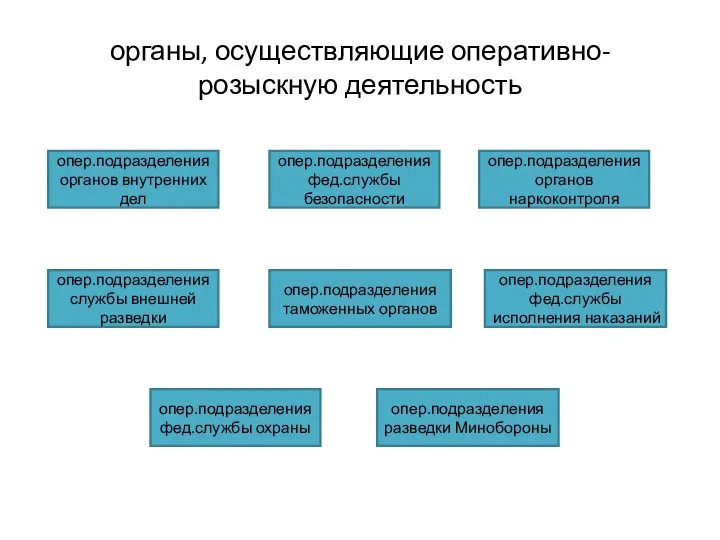 органы, осуществляющие оперативно-розыскную деятельность опер.подразделения органов внутренних дел опер.подразделения фед.службы безопасности