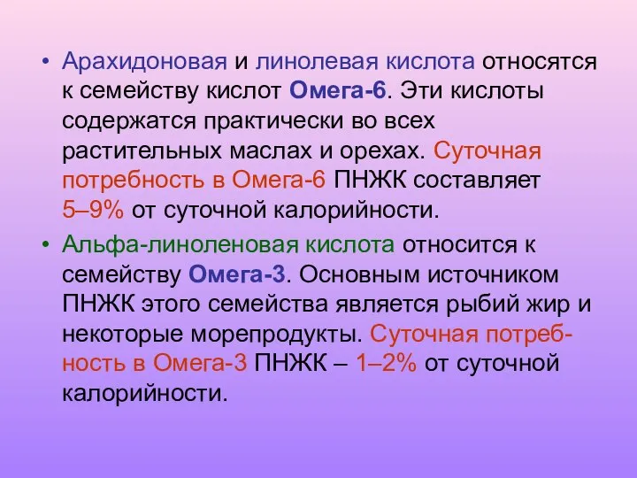 Арахидоновая и линолевая кислота относятся к семейству кислот Омега-6. Эти кислоты