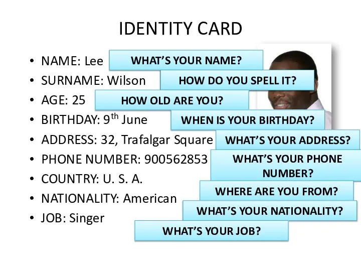 IDENTITY CARD NAME: Lee SURNAME: Wilson AGE: 25 BIRTHDAY: 9th June