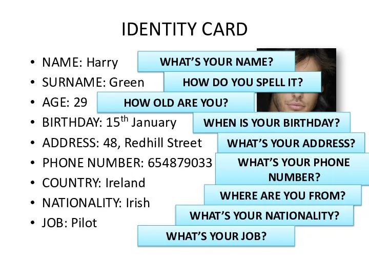 IDENTITY CARD NAME: Harry SURNAME: Green AGE: 29 BIRTHDAY: 15th January