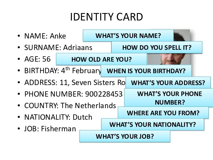 IDENTITY CARD NAME: Anke SURNAME: Adriaans AGE: 56 BIRTHDAY: 4th February