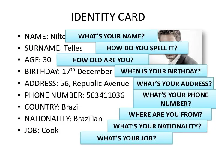 IDENTITY CARD NAME: Nilton SURNAME: Telles AGE: 30 BIRTHDAY: 17th December