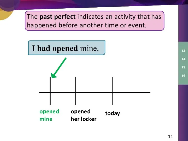 The past perfect indicates an activity that has happened before another