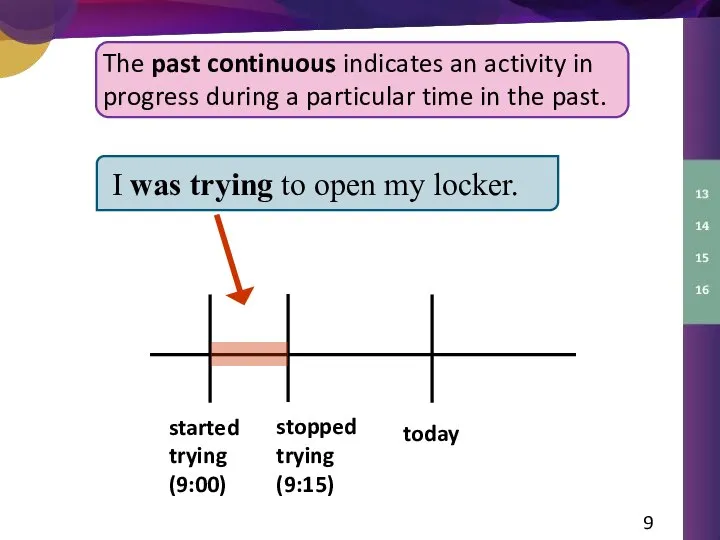 The past continuous indicates an activity in progress during a particular