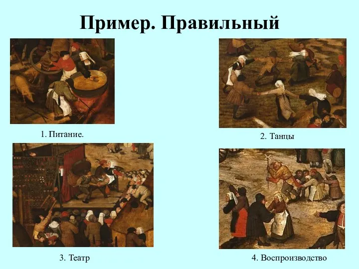 Пример. Правильный 1. Питание. 2. Танцы 3. Театр 4. Воспроизводство