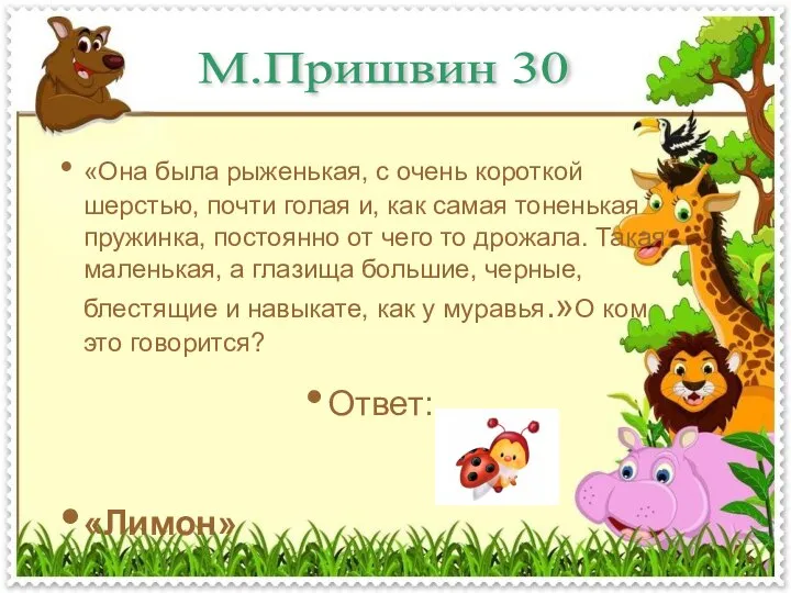 М.Пришвин 30 «Она была рыженькая, с очень короткой шерстью, почти голая