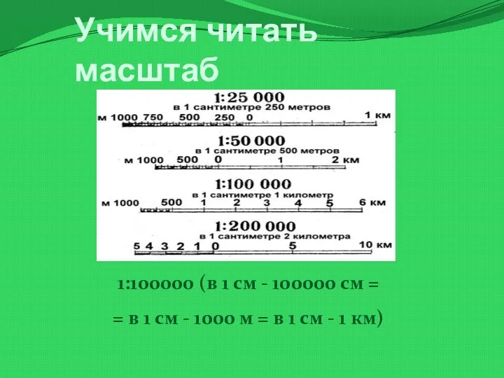 1:100000 (в 1 см - 100000 см = = в 1