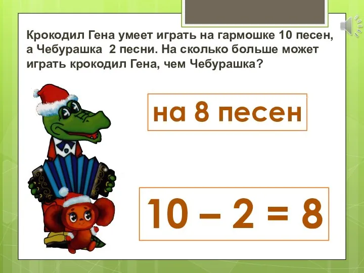 Крокодил Гена умеет играть на гармошке 10 песен, а Чебурашка 2