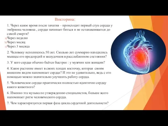 Викторина: 1. Через какое время после зачатия – происходит первый стук