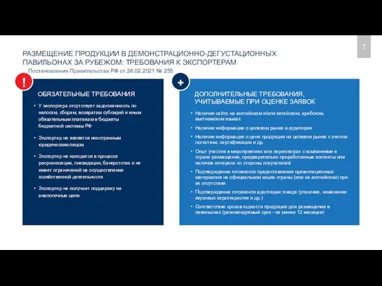 РАЗМЕЩЕНИЕ ПРОДУКЦИИ В ДЕМОНСТРАЦИОННО-ДЕГУСТАЦИОННЫХ ПАВИЛЬОНАХ ЗА РУБЕЖОМ: ТРЕБОВАНИЯ К ЭКСПОРТЕРАМ У