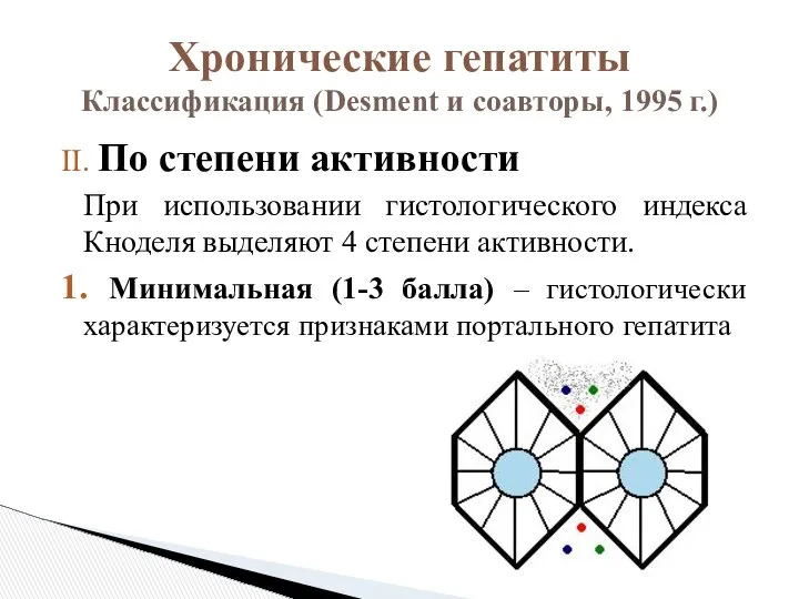 II. По степени активности При использовании гистологического индекса Кноделя выделяют 4