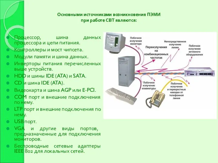 Основными источниками возникновения ПЭМИ при работе СВТ являются: Процессор, шина данных