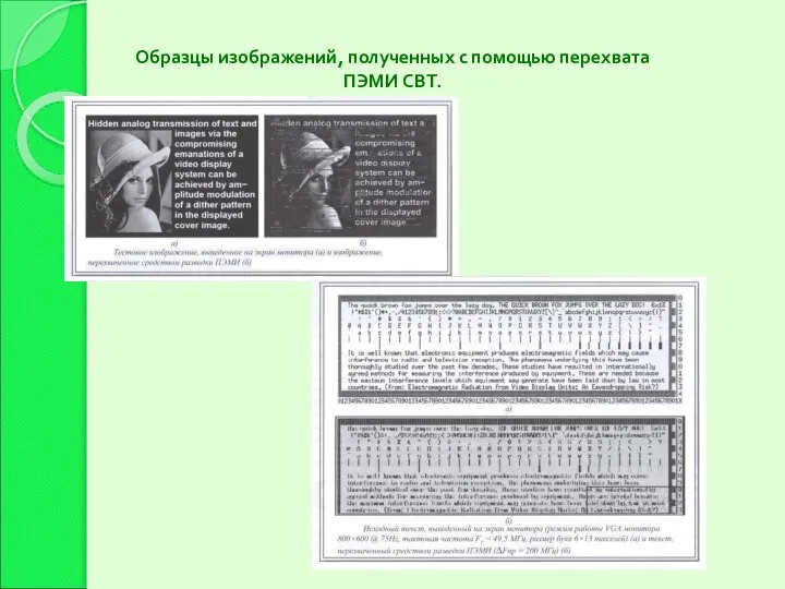 Образцы изображений, полученных с помощью перехвата ПЭМИ СВТ.