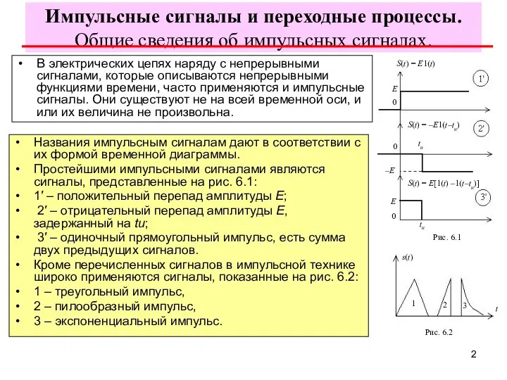 Импульсные сигналы и переходные процессы. Общие сведения об импульсных сигналах. Названия