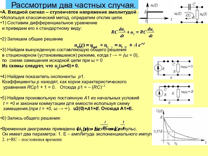 Рассмотрим два частных случая. А. Входной сигнал – ступенчатое напряжение амплитудой