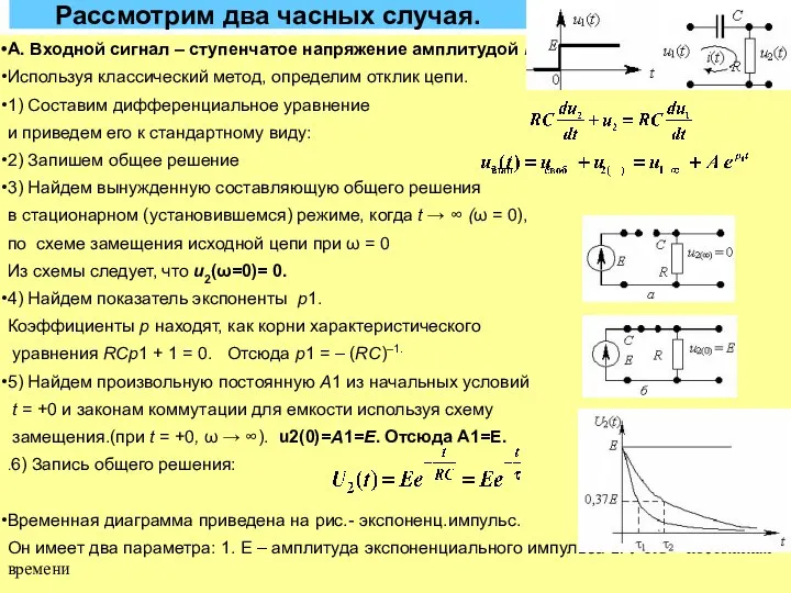 Рассмотрим два часных случая. А. Входной сигнал – ступенчатое напряжение амплитудой