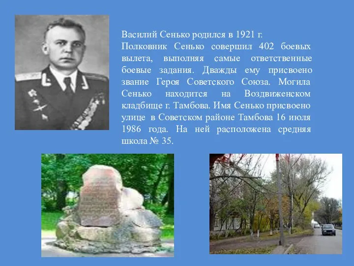Василий Сенько родился в 1921 г. Полковник Сенько совершил 402 боевых