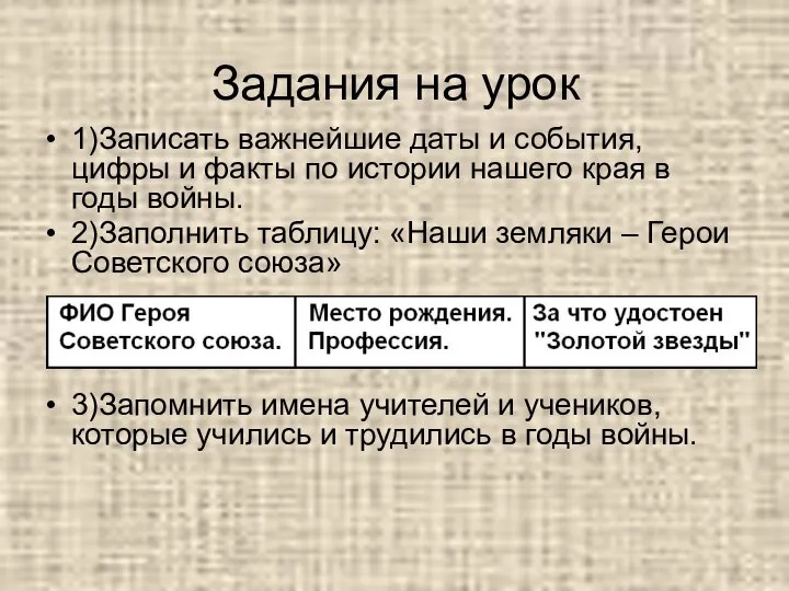 Задания на урок 1)Записать важнейшие даты и события, цифры и факты