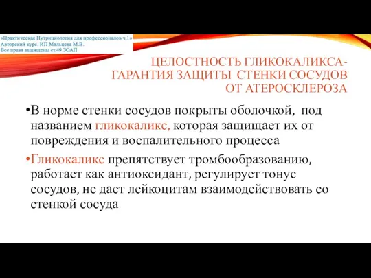 ЦЕЛОСТНОСТЬ ГЛИКОКАЛИКСА- ГАРАНТИЯ ЗАЩИТЫ СТЕНКИ СОСУДОВ ОТ АТЕРОСКЛЕРОЗА В норме стенки