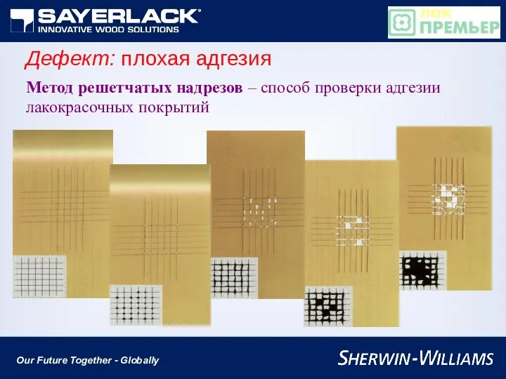 Дефект: плохая адгезия Метод решетчатых надрезов – способ проверки адгезии лакокрасочных покрытий