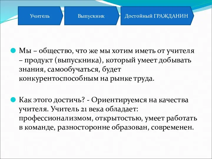 Мы – общество, что же мы хотим иметь от учителя –