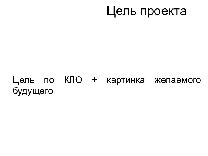 Цель проекта Цель по КЛО + картинка желаемого будущего