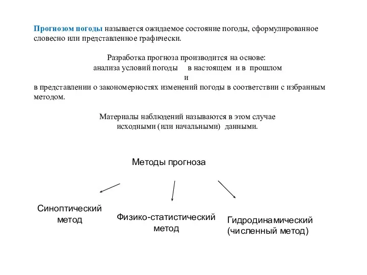 Прогнозом погоды называется ожидаемое состояние погоды, сформулированное словесно или представленное графически.