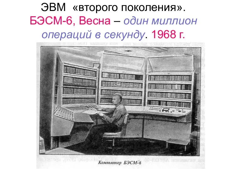 ЭВМ «второго поколения». БЭСМ-6, Весна – один миллион операций в секунду. 1968 г.