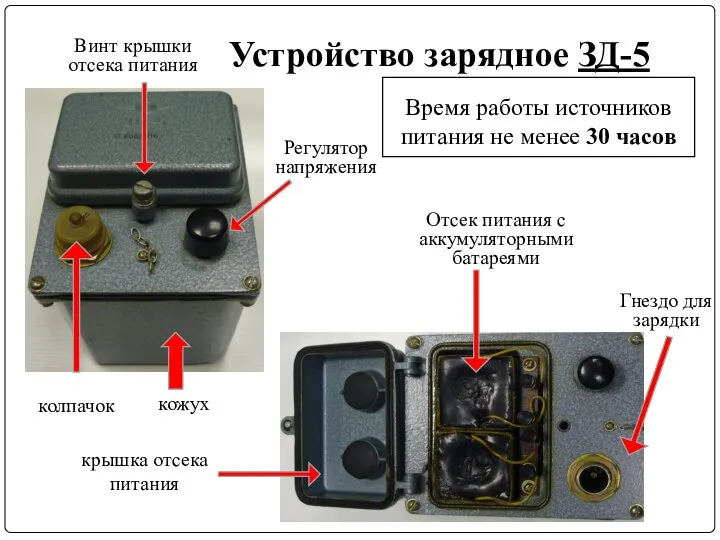 Устройство зарядное ЗД-5 колпачок Регулятор напряжения Винт крышки отсека питания кожух