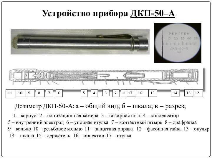 Устройство прибора ДКП-50–А Дозиметр ДКП-50-А: а – общий вид; б –