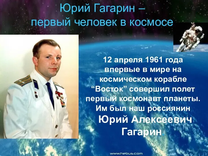 Юрий Гагарин – первый человек в космосе 12 апреля 1961 года