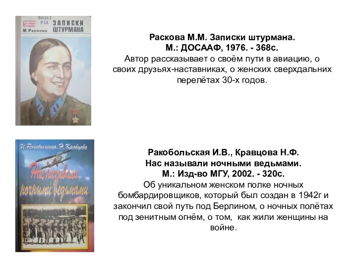 Ракобольская И.В., Кравцова Н.Ф. Нас называли ночными ведьмами. М.: Изд-во МГУ,