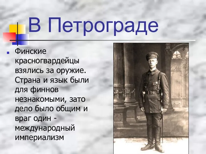 В Петрограде Финские красногвардейцы взялись за оружие. Страна и язык были