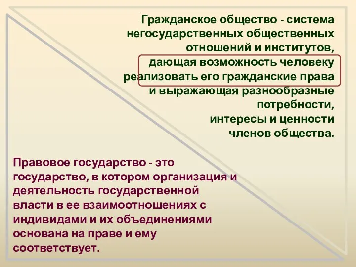 Гражданское общество - система негосударственных общественных отношений и институтов, дающая возможность