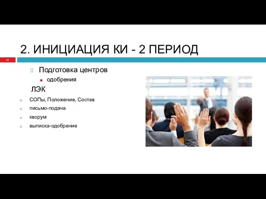 2. ИНИЦИАЦИЯ КИ - 2 ПЕРИОД Подготовка центров одобрения ЛЭК СОПы, Положение, Состав письмо-подача кворум выписка-одобрение