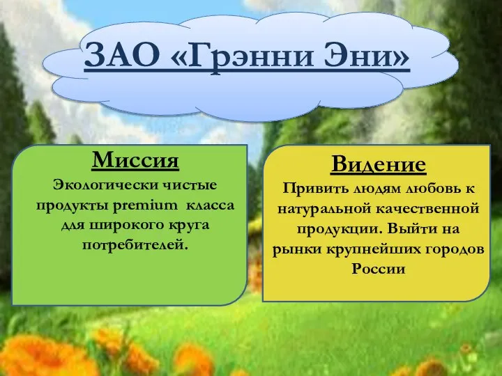 ЗАО «Грэнни Эни» Миссия Экологически чистые продукты premium класса для широкого