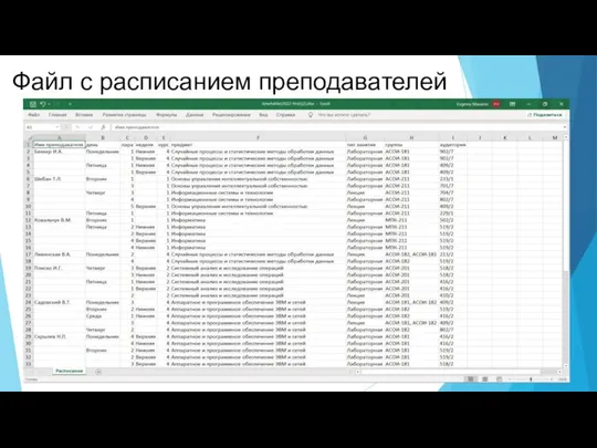 Файл с расписанием преподавателей