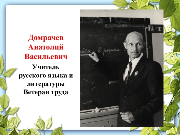 Домрачев Анатолий Васильевич Учитель русского языка и литературы Ветеран труда