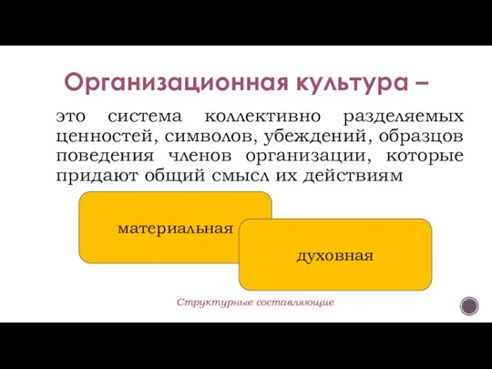 Организационная культура – это система коллективно разделяемых ценностей, символов, убеждений, образцов