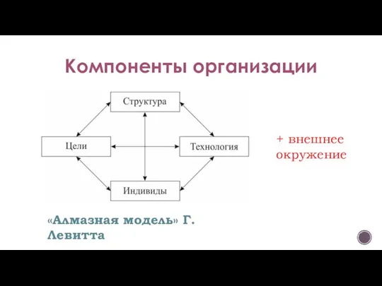 Компоненты организации «Алмазная модель» Г. Левитта + внешнее окружение