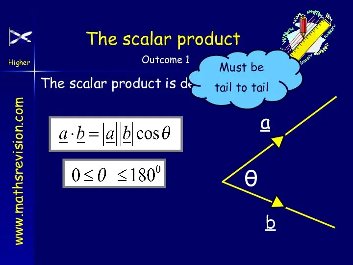 The scalar product a b The scalar product is defined as