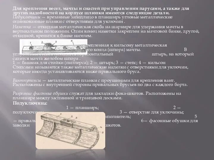 Для крепления весел, мачты и снастей при управлении парусами, а также